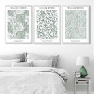 Set of 3 Sage Green Floral William Morris Art Prints in White Frames | Artze UK