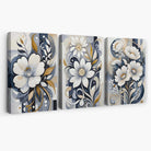 Abstract Dark Blue and White Flowers Set of 3 Canvas Art Prints | Artze Wall Art
