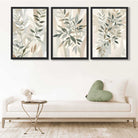 Sage Green and Beige Floral Leaves Set of 3 Framed Art Prints in Luxury Frames | Artze UK