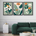 Sage Green and Cream Boho Flowers Set of 3 Framed Art Prints in Luxury Frames | Artze UK