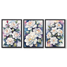 Abstract Modern Flowers Set of 3 Framed Art Prints with Black Wooden Frames