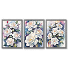 Abstract Modern Flowers Set of 3 Framed Art Prints with Dark Grey Wooden Frames