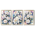 Abstract Modern Flowers Set of 3 Framed Art Prints with Gold Wood Frames