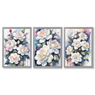 Abstract Modern Flowers Set of 3 Framed Art Prints with Light Grey Wooden Frames