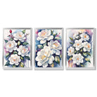Abstract Modern Flowers Set of 3 Framed Art Prints with Silver Wood Frames