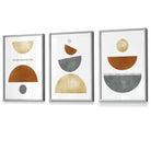Set of 3 Orange, Gold and Grey Mid Century Geometric Framed Wall Art | Artze Wall Art UK