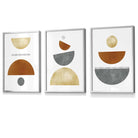 Set of 3 Orange, Gold and Grey Mid Century Geometric Framed Wall Art | Artze Wall Art UK