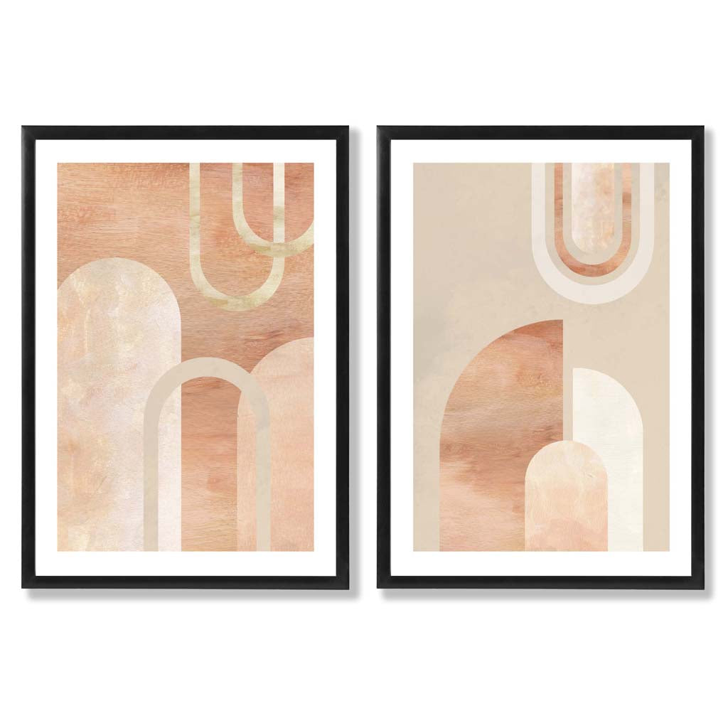 Mid Century Arches in Terracotta Set of 2 Art Prints with Black Frame