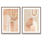 Mid Century Arches in Terracotta Set of 2 Art Prints with Walnut Frame