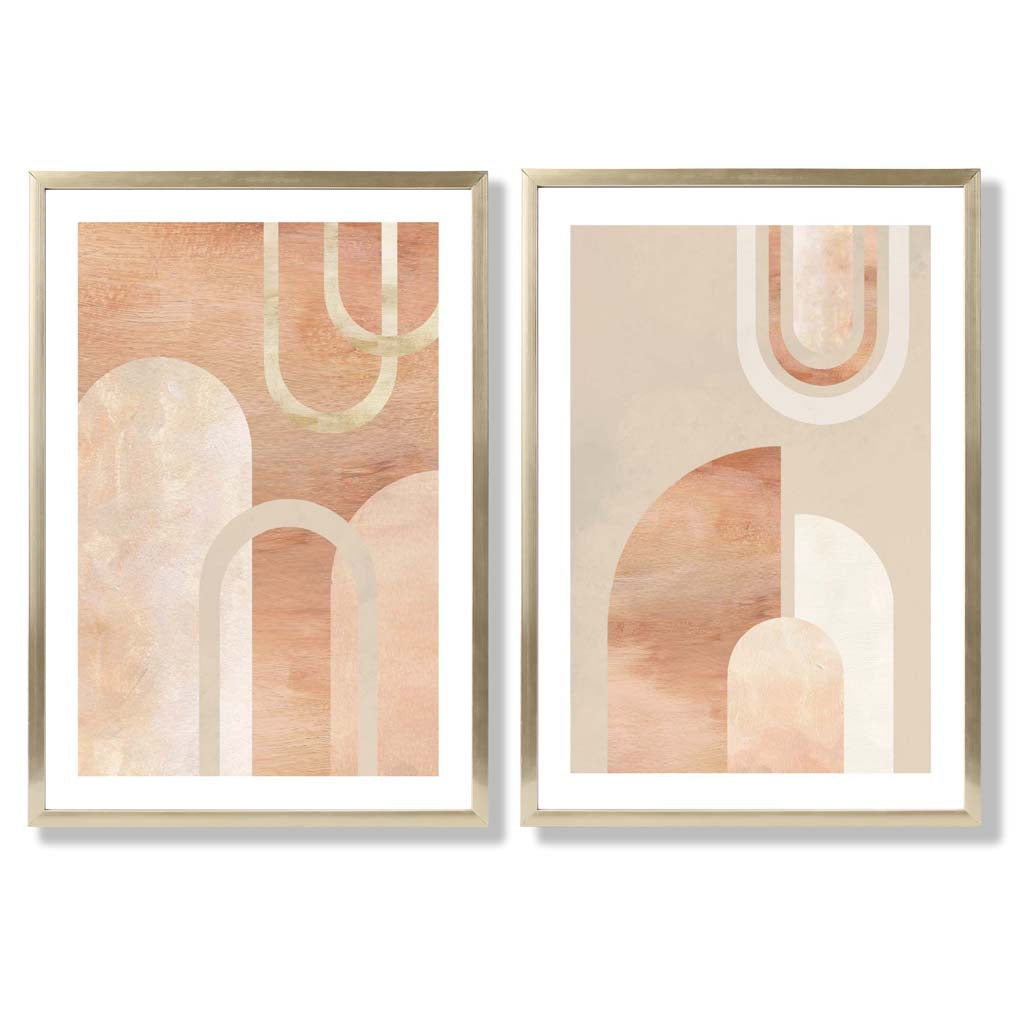 Mid Century Arches in Terracotta Set of 2 Art Prints with Gold Frame