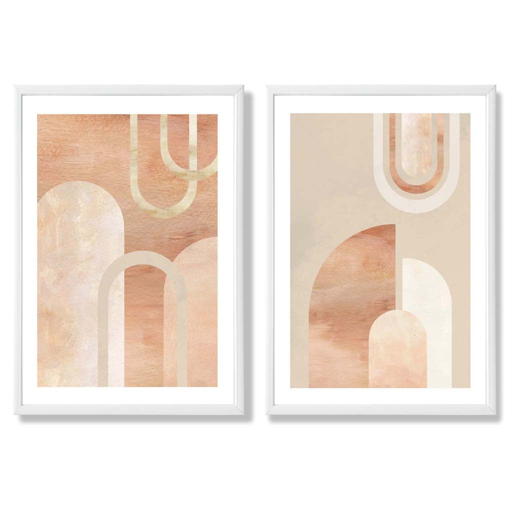 Mid Century Arches in Terracotta Set of 2 Art Prints with White Frame