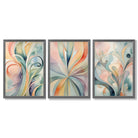 Set of 3 Art Deco Swirls in Pastel Colours Framed Art Prints with Dark Grey Wooden Frames