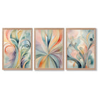 Set of 3 Art Deco Swirls in Pastel Colours Framed Art Prints with Light Oak Frames