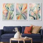 Set of 3 Art Deco Swirls in Pastel Colours Art Prints in White Frames | Artze UK