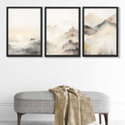 Set of 3 Neutral Forest and Mountains Art Prints in Black Frames | Artze UK
