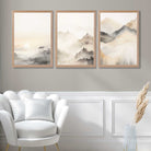 Set of 3 Neutral Forest and Mountains Art Prints in Oak Frames | Artze UK