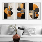 Geometric Circles In Orange and Grey Set of 3 Art Prints in White Frames | Artze UK