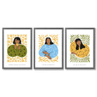Set of 3 Boho Fashion in Green and Yellow Framed Art Prints with Dark Grey Wooden Frames