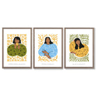 Set of 3 Boho Fashion in Green and Yellow Framed Art Prints with Light Walnut Frames