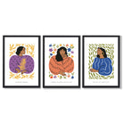Set of 3 Boho Fashion in Purple and Orange Framed Art Prints with Black Wooden Frames