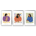 Set of 3 Boho Fashion in Purple and Orange Framed Art Prints with Silver Wood Frames