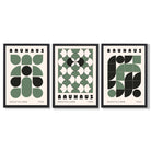 Set of 3 Bauhaus Geometric Shapes in Green Framed Art Prints with Black Wooden Frames