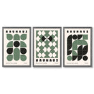 Set of 3 Bauhaus Geometric Shapes in Green Framed Art Prints with Dark Grey Wooden Frames