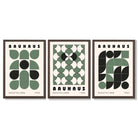 Set of 3 Bauhaus Geometric Shapes in Green Framed Art Prints with Dark Wood Frames