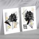 Contemporary Flowers in Black and Gold Set of 2 Art Prints