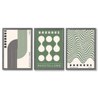 Bauhaus Green Modern Set of 3 Framed Art Prints with Dark Grey Wooden Frames