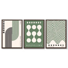 Bauhaus Green Modern Set of 3 Framed Art Prints with Dark Wood Frames