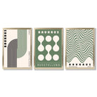 Bauhaus Green Modern Set of 3 Framed Art Prints with Gold Wood Frames
