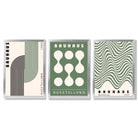 Bauhaus Green Modern Set of 3 Framed Art Prints with Silver Wood Frames