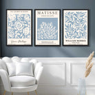 Matisse and William Morris Light Blue Floral Set of 3 Framed Art Prints in Luxury Frames | Artze UK