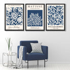 Matisse and William Morris Navy Blue Floral Set of 3 Framed Art Prints in Luxury Frames | Artze UK