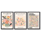 Matisse and Yayoi Kusama Flower Market Set of 3 Framed Art Prints with Black Wooden Frames
