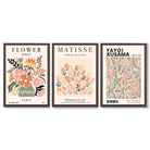 Matisse and Yayoi Kusama Flower Market Set of 3 Framed Art Prints with Dark Wood Frames