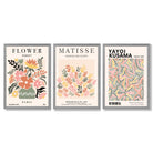 Matisse and Yayoi Kusama Flower Market Set of 3 Framed Art Prints with Light Grey Wooden Frames