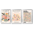 Matisse and Yayoi Kusama Flower Market Set of 3 Framed Art Prints with Silver Wood Frames