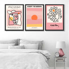 Set of 3 Abstract Picasso Warhol Haring Pink Art Prints in Black Frames | Artze UK