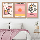 Set of 3 Abstract Picasso Warhol Haring Pink Art Prints in Oak Frames | Artze UK