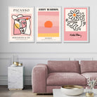 Set of 3 Abstract Picasso Warhol Haring Pink Art Prints in White Frames | Artze UK