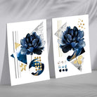Contemporary Flowers in Blue and Gold Set of 2 Art Prints