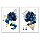 Contemporary Flowers in Blue Set of 2 Art Prints with White Frame