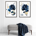 Set of 2 Contemporary Flowers in Blue Art Prints Set | Artze Wall Art UK