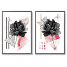 Contemporary Flowers in Black and Pink Set of 2 Art Prints with Dark Grey Frame