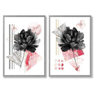 Contemporary Flowers in Black and Pink Set of 2 Art Prints with Light Grey Frame