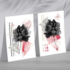 Contemporary Flowers in Black and Pink Set of 2 Art Prints