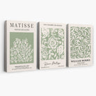 Set of 3 Matisse and William Morris Sage Green Floral Canvas Art Prints | Artze Wall Art