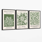 Set of 3 Matisse and William Morris Green Floral Canvas Art Prints with Black Float Frame